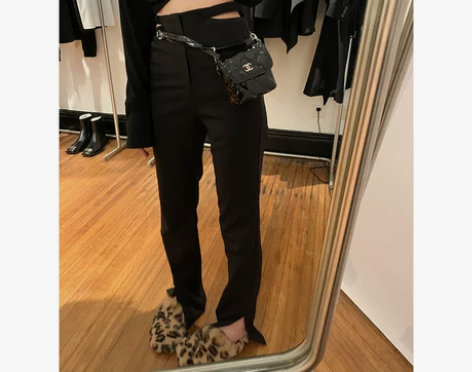 区区欧阳 辣妹秋季加绒长裤高腰开叉直筒拖地...