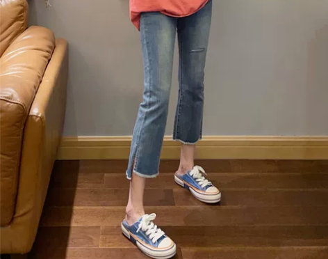 破洞牛仔裤女2021新款胖妹妹夏季薄款七分...