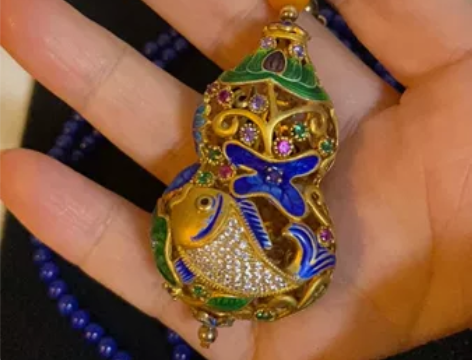 国风925银鎏金烧蓝工艺葫芦福禄。几年前收...