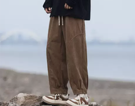 灯芯绒工装裤男秋冬日系复古直筒宽松休闲长裤...