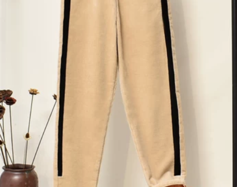 素颜布衣加绒加厚灯芯绒裤子女松紧腰粗条绒休...