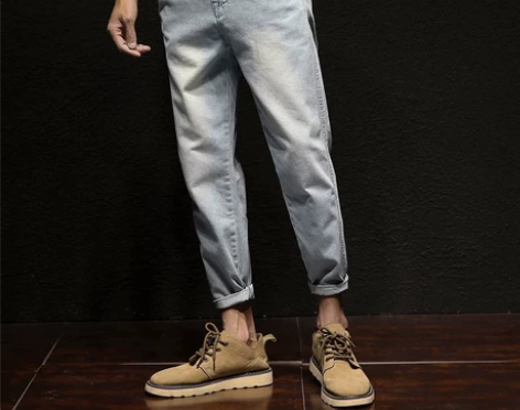 日系夏季九分裤男牛仔裤小脚哈伦裤子宽松薄款...