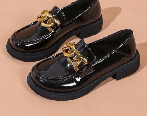 单鞋女金属扣小皮鞋英伦风百搭休闲女学生懒人...