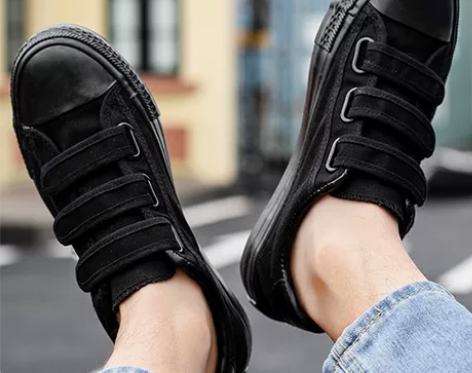 魔术贴大码47黑色帆布鞋男士休闲板鞋男46...