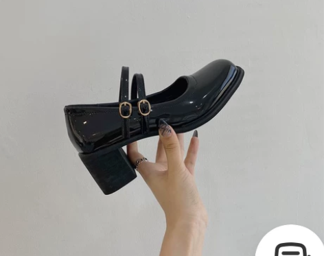 玛丽珍鞋高跟女2021年新款少女粗跟复古黑...