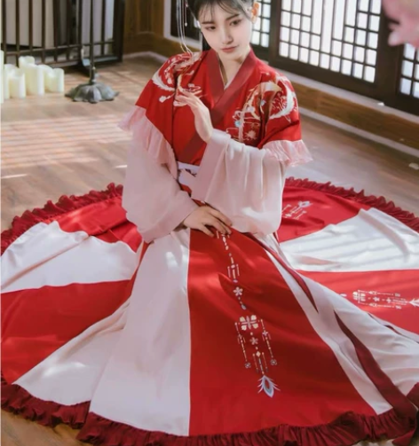 右急出【夜未央】梨花渡婚服原创汉服女交领齐...