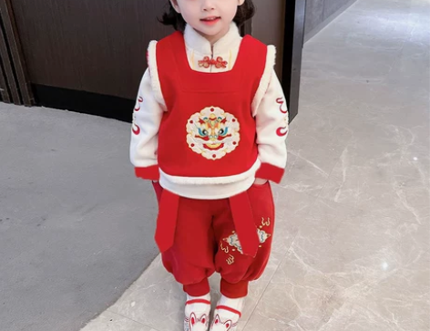 【跨年狂欢】女童拜年服唐装套装儿童冬装宝宝...