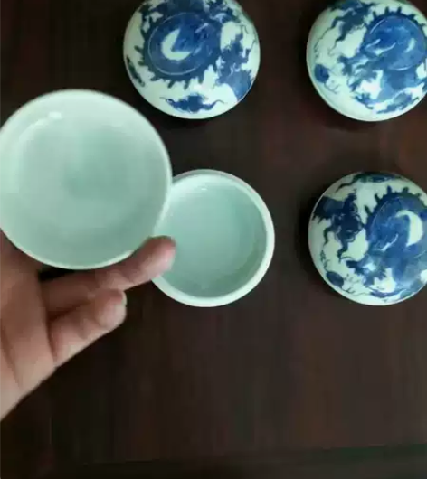 库存青花龙纹墨盒一套，六七十年代，完好没事...
