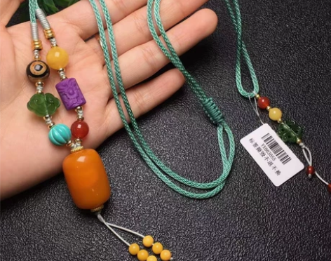 老蜜桶珠diy项链，蜡浓色美，蜜蜡 和田玉...