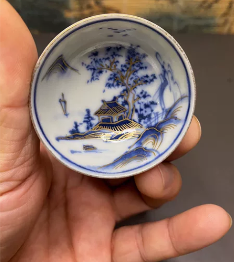 日本回流，青花手绘小杯子，茶杯，酒杯，老物...