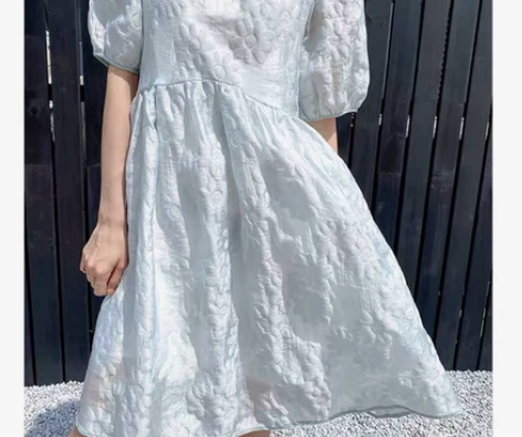 法式收腰显瘦连衣裙，蓝绿色，均码，100斤...