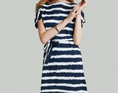 ?HAVVA. 夏季新款条纹连衣裙一字肩收...