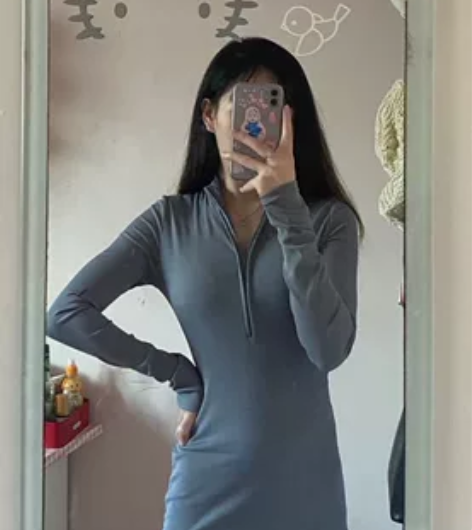 拉链半高领针织连衣裙包臀裙黑色修身显瘦性感...