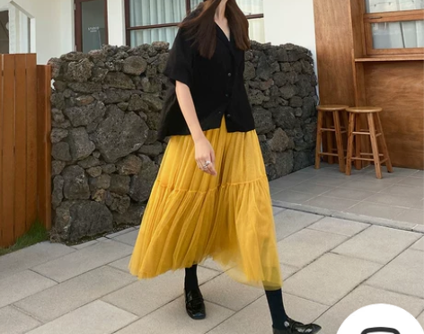 纱裙女2021春季新款高腰拼接a字裙女中长...