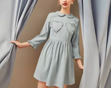 乐町秋季新款女荷叶边爱心连衣裙甜美高腰短裙...