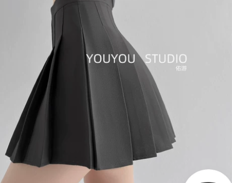 百褶裙 百褶裙短裙灰色高腰女夏复古显瘦西服...