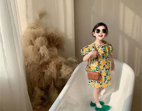 儿童连衣裙2021春夏新款女童泡泡袖碎花公...