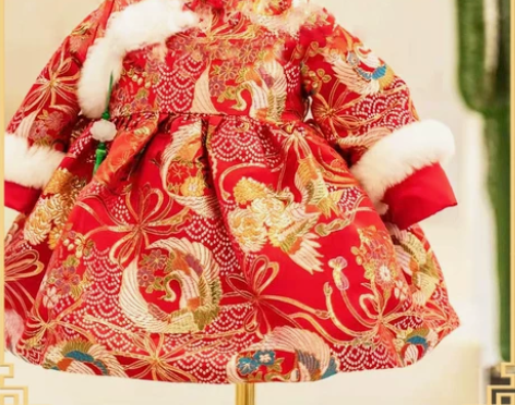 女宝宝拜年服周岁礼服公主风抓周服唐装冬过年...