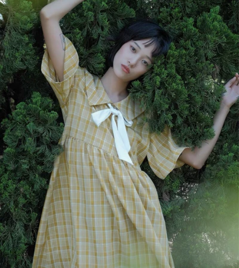 迷路森林裙子正版 连衣裙黄色格子色裙 感兴...