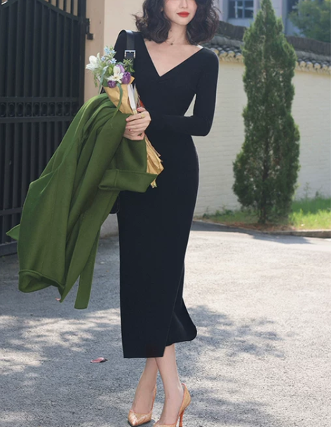 港风裙 女装港风酒午自制复古2022秋冬季...