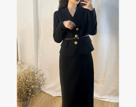 肖夫人黑金年代vintage古着套装复古港...