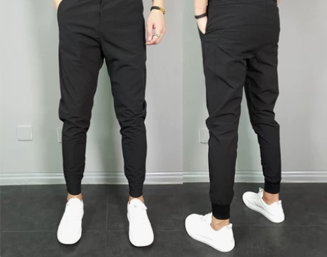 2020秋冬新款男小脚裤黑色九分加绒休闲裤...