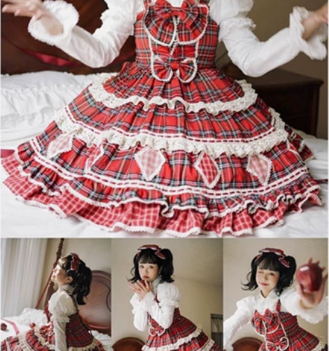 YPL好运来jsk裙现货格子新年圣诞风苏格...