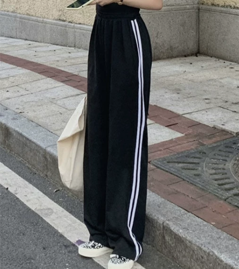 2022年秋冬季新款宽松显瘦休闲裤女两条杠...