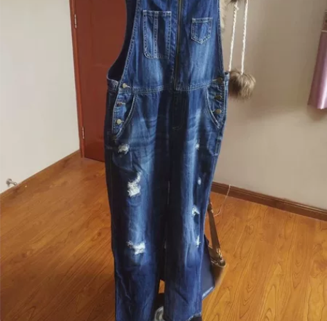 全新拉夏贝尔破洞背带牛仔裤165L码，买回...