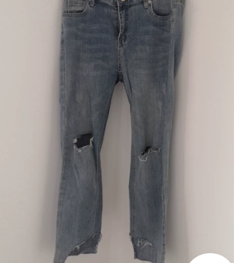 女士女款牛仔裤破洞蓝色休闲裤纯棉 腰宽38...