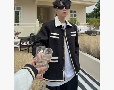 pop男装秋冬翻领韩版宽松小香风西服外套男...