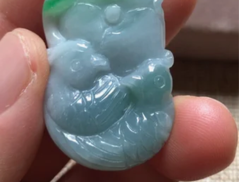 翡翠A货缅甸玉石玉雕文玩 飘阳绿 特色鸳鸯...