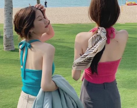 小吊带外穿辣妹抹胸美背上衣女夏天设计感系带...