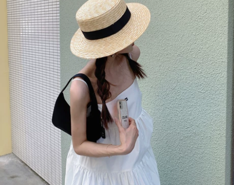 平顶草帽女夏季防紫外线防晒帽出游海边沙滩太...