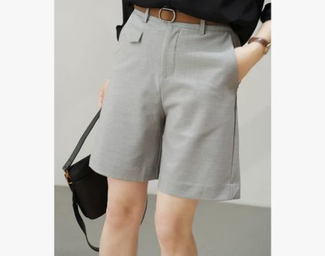 女士纯色通勤西装短裤 宽松薄款中裤 高腰a...