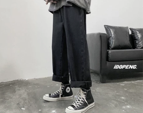 秋冬复古牛仔裤男宽松直筒长裤子港风ins潮...