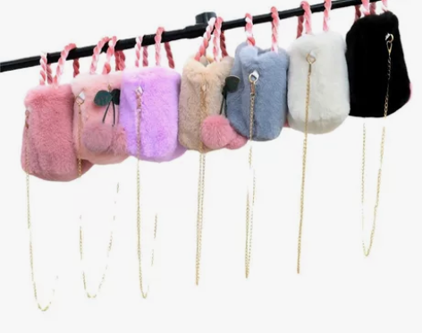 2022新款韩版兔毛绒包包樱桃包可爱少女手...