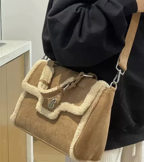 冬日限定版高级中古羊羔大容量手提包文件包可...