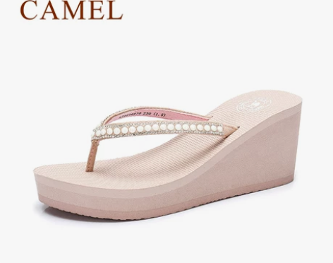 Camel/骆驼女鞋 夏季新款甜美水钻人字...