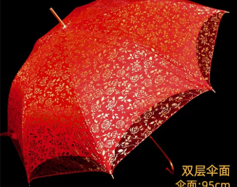 红伞婚庆结婚出嫁伞蕾丝花边刺绣长柄中式婚礼...