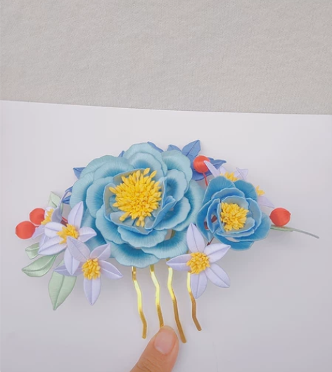 缠花汉服发饰蓝色牡丹发梳 定金88，尾款1...