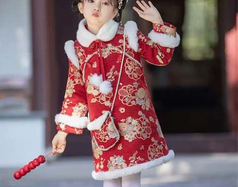 女童2022冬季新款汉服旗袍烫金唐装中国风...