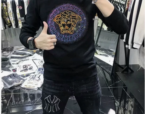 欧洲站秋冬季新款潮牌男士休闲卫衣烫钻圆领套...
