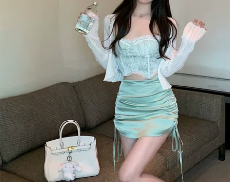 夏季高腰抽绳小个子显瘦半身a字短裙子一步裙...