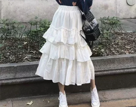 白色蛋糕裙 中长款半身裙百褶裙 均码 几乎...