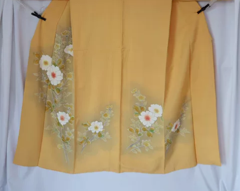 橙黄描金花枝访问和服真丝蚕丝面料中古回流 ...