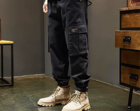 2022休闲裤男秋季潮牌宽松大码魔术贴束脚...