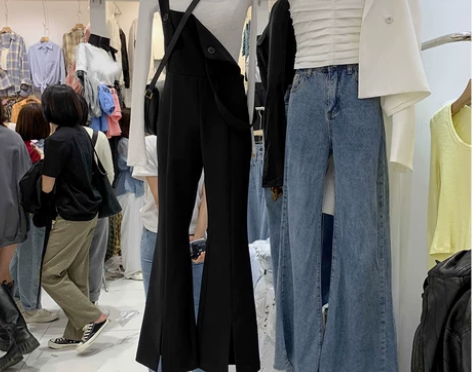 2022春季开叉微喇叭连体裤高腰长款阔腿裤...