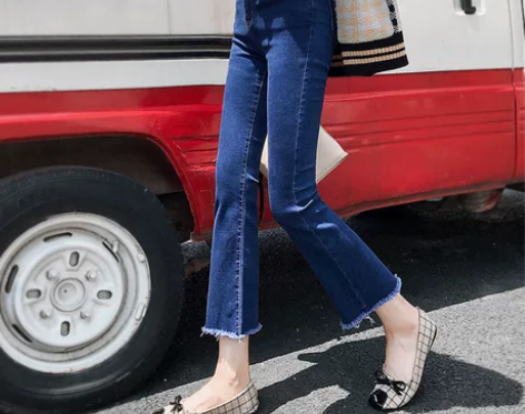 毛边牛仔裤女春秋2021款高腰显瘦学生时尚...