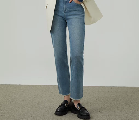 中高腰牛仔裤 牛仔长裤女2022春新品弹力...